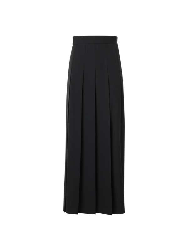 Designer Pleated Wool Midi Skirt - black
