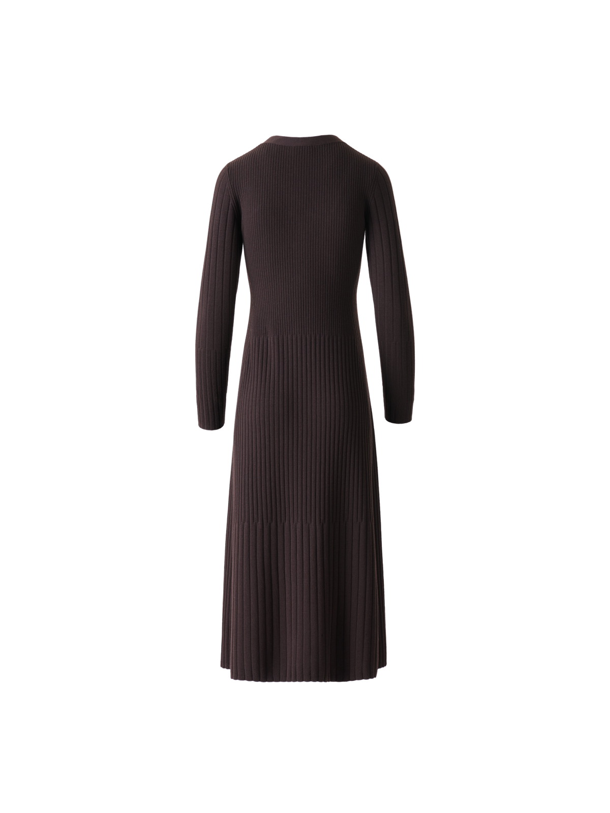 Designer Henley V-Neck Merino Wool Knit Midi Dress - neutral - brown