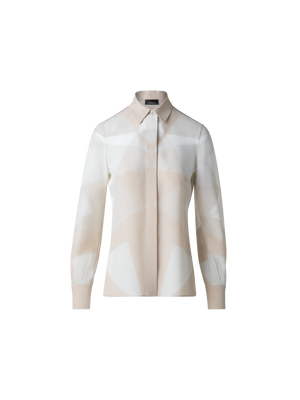 Designer Silk Blouse with Chiaroscuro Print - neutral - pastel - multicolor - ecru - beige - white