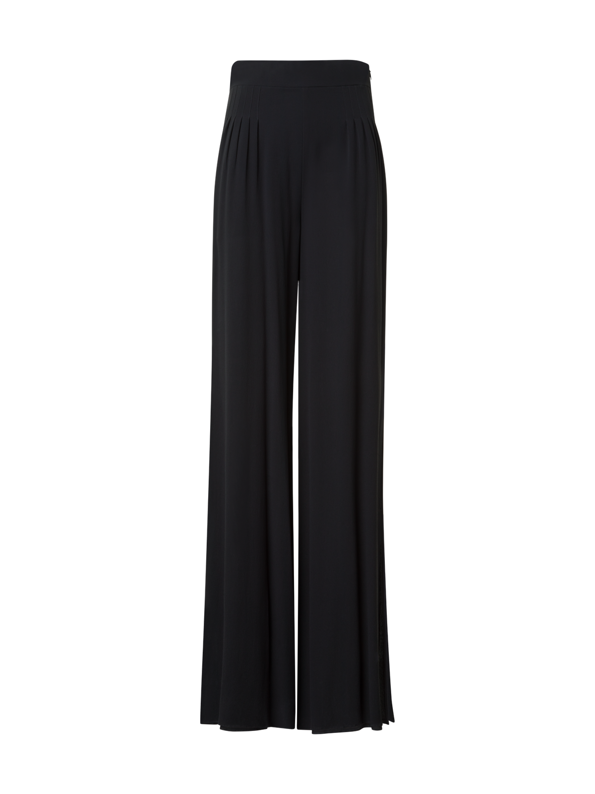 Designer Palazzo Silk Pants with Side Slits - black - neutral