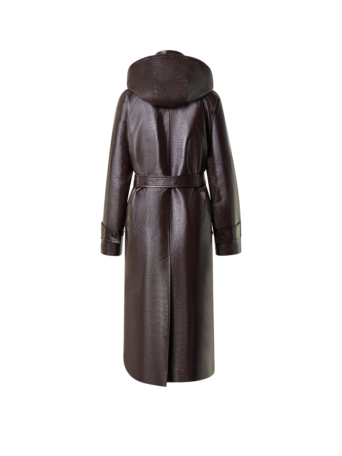Designer Lacquer Cotton Trench Coat with Detachable Hood - brown