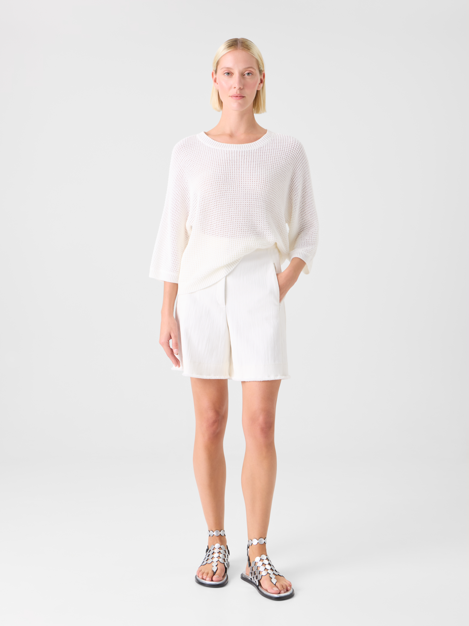 Designer Filia Cotton Stretch Denim Bermuda Shorts - white