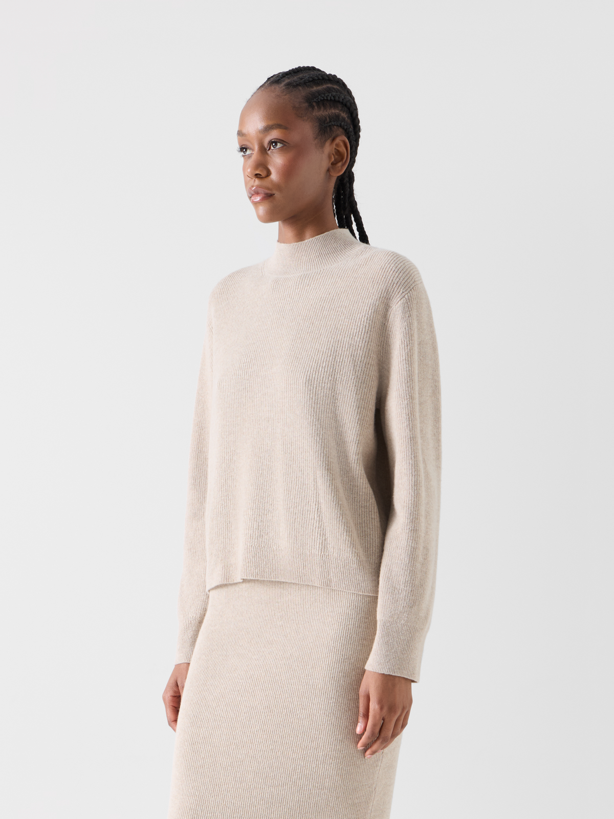 Designer Wool Cashmere Mock Neck Sweater - beige 