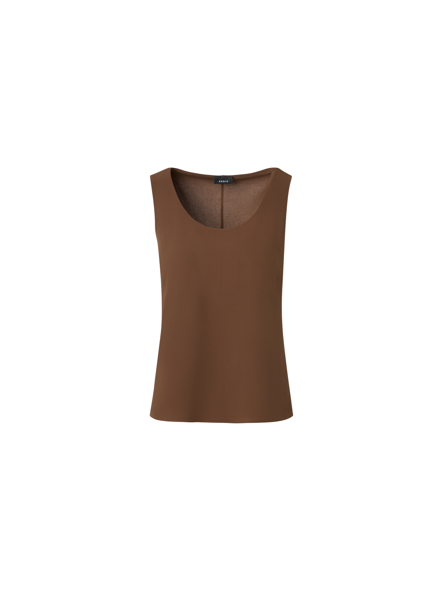 Designer Silk Georgette Scoop-Neck Top - brown