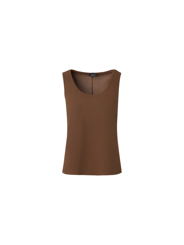 Designer Silk Georgette Scoop-Neck Top - brown