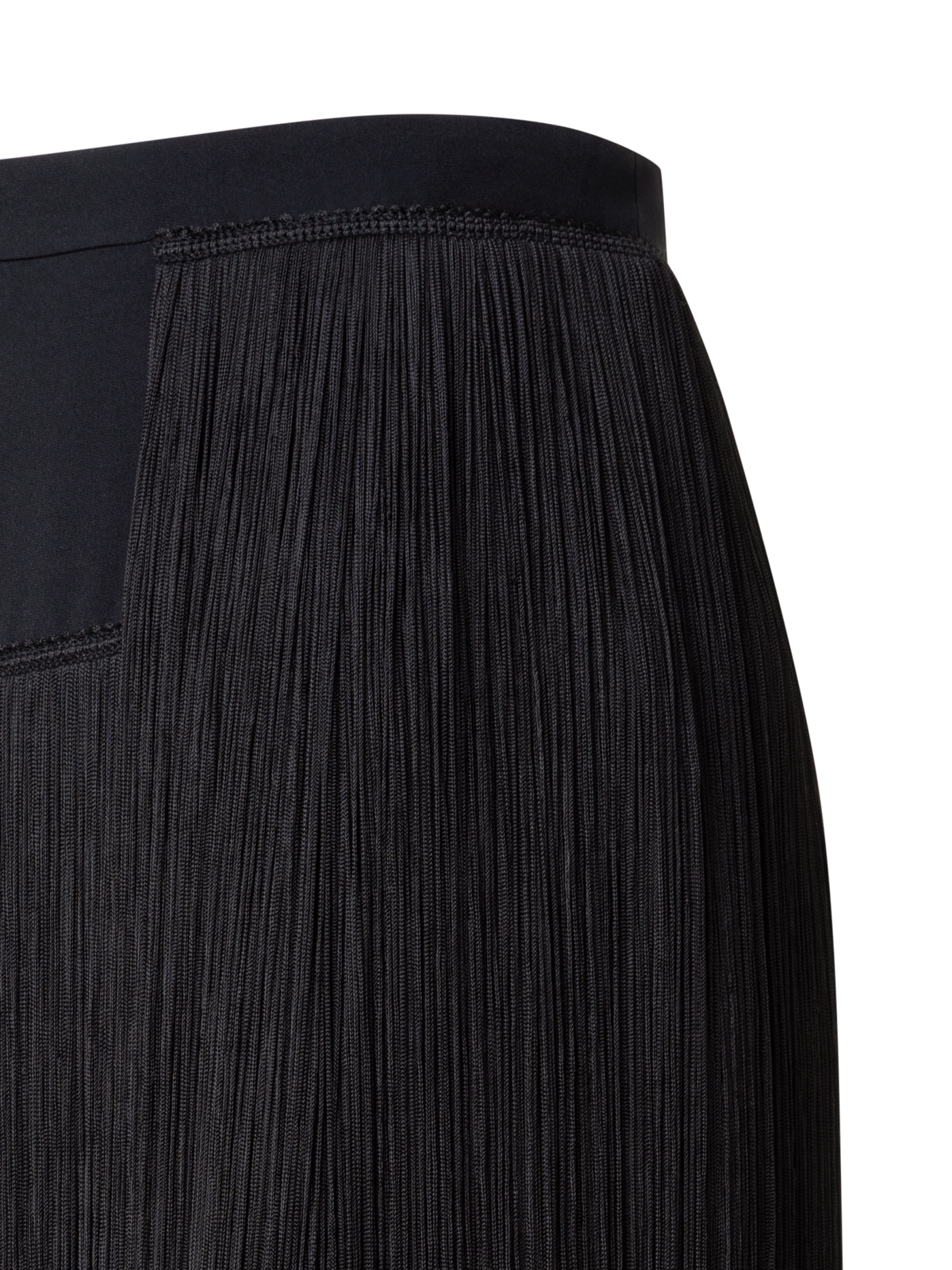 Designer Short Silk Skirt with Fringes - black