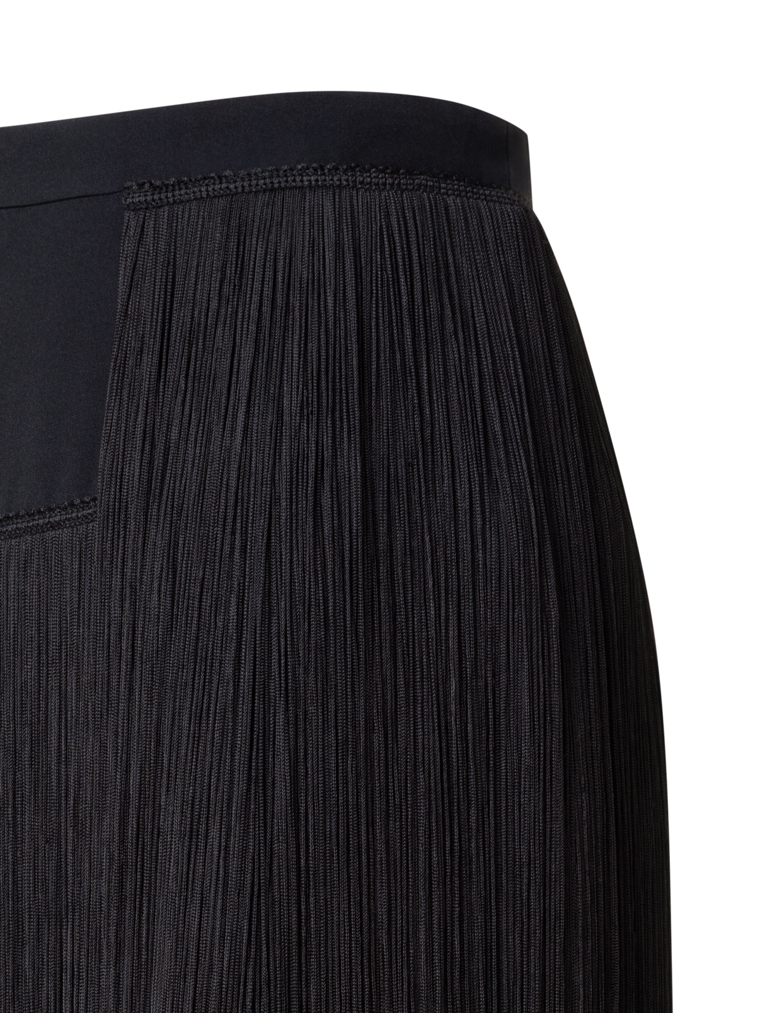 Designer Short Silk Skirt with Fringes - black