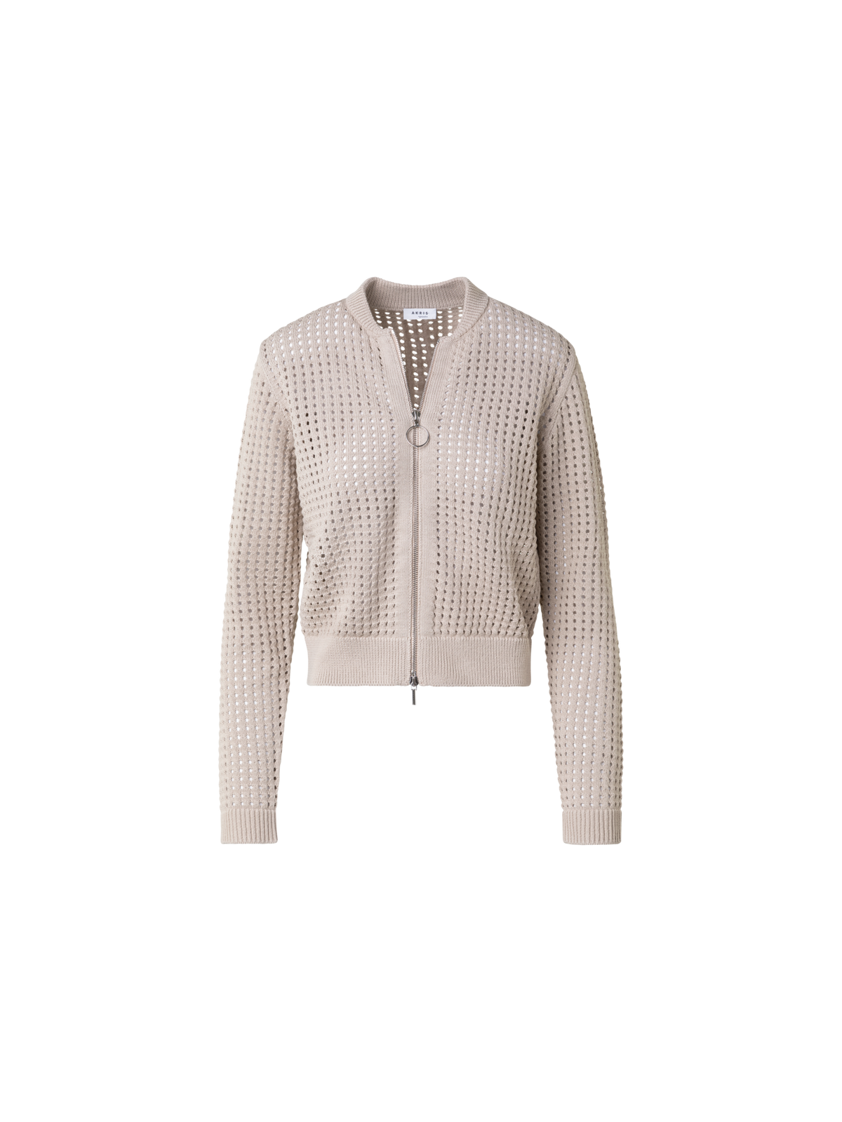 Designer Chunky Cotton Mesh Knit Bomber Cardigan - beige