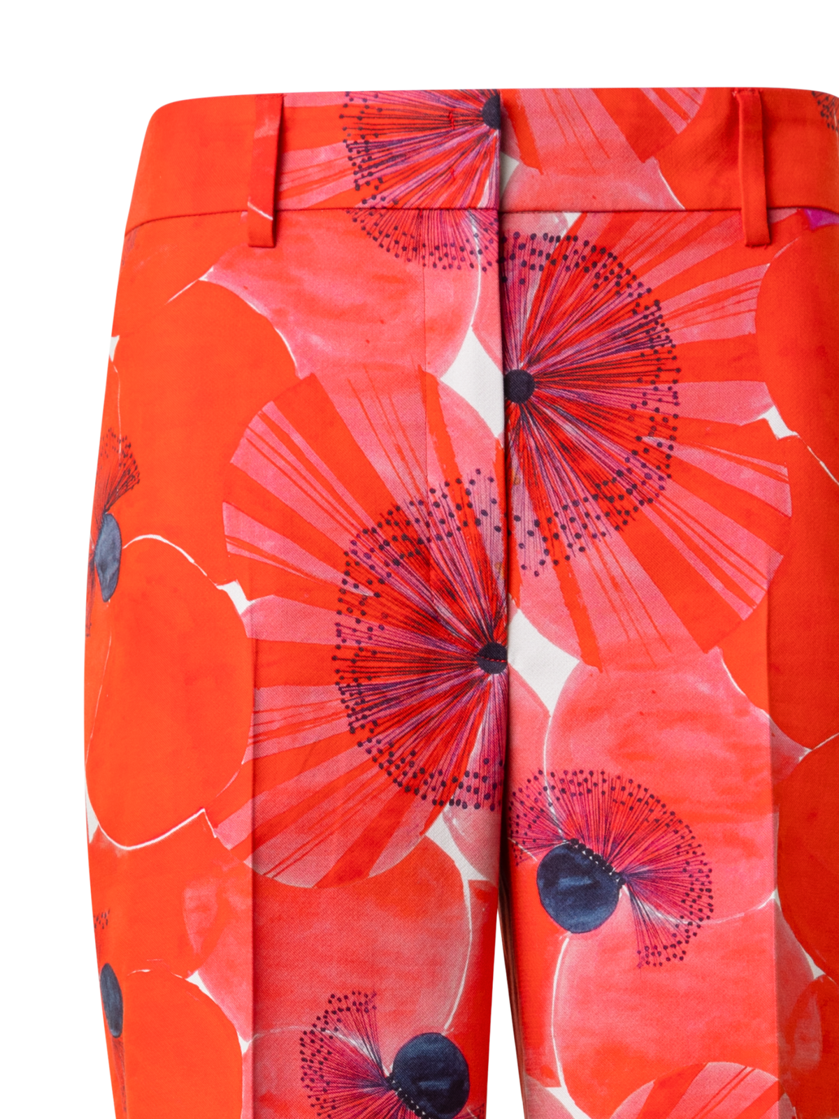 Designer Wide Straight Double-Face Pants with Poppy Print - multicolor - red