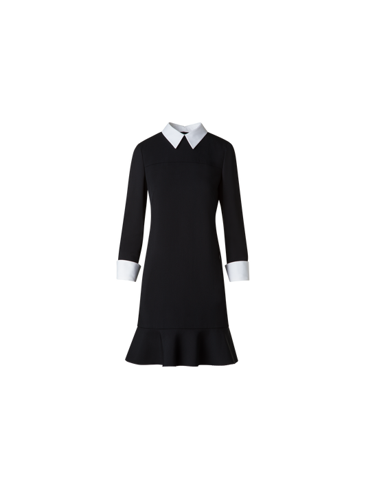 Designer Sheath Dress with Detachable Collar and Cuffs - black - multicolor