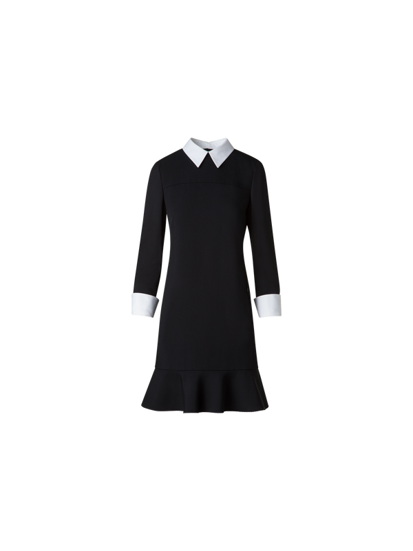 Designer Sheath Dress with Detachable Collar and Cuffs - black - multicolor