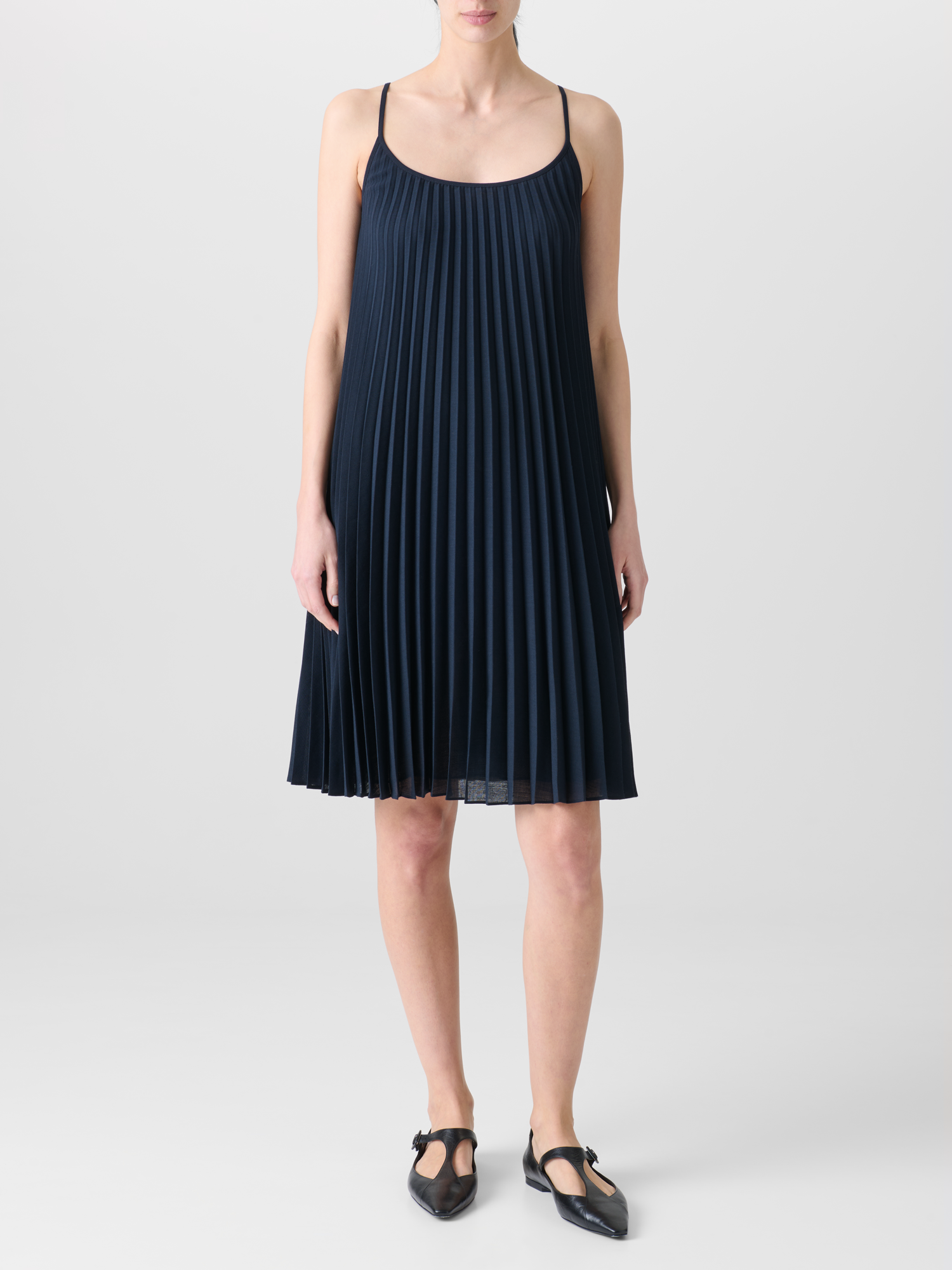 Designer A-Line Plissee Dress in Knee Length - neutral - navy - blue 