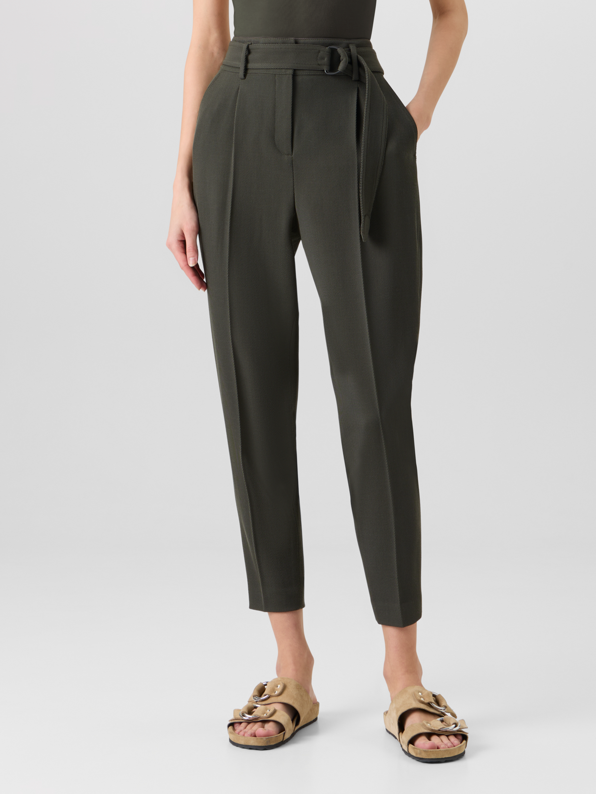 Designer Fred Tapered-Leg Pants in Wool Tricotine - green #editorial