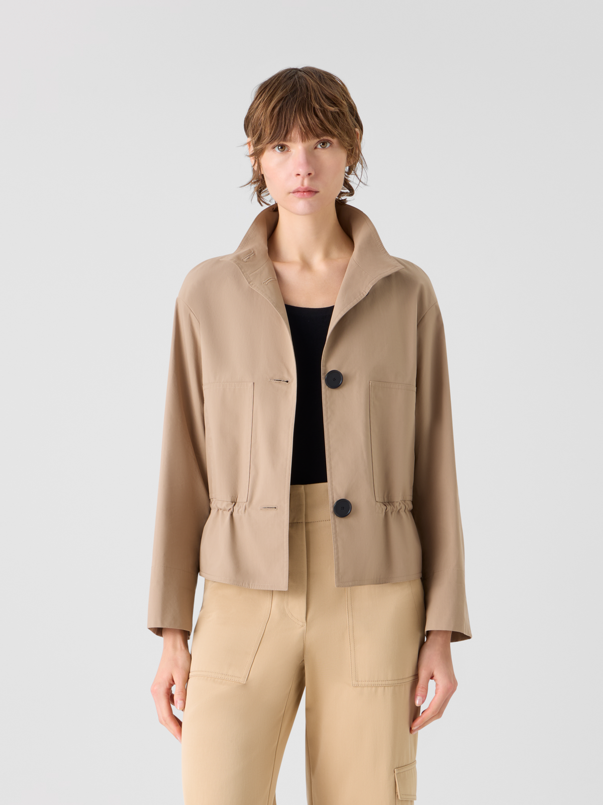 Designer Cotton Short Parka Jacket with Elastic Waist