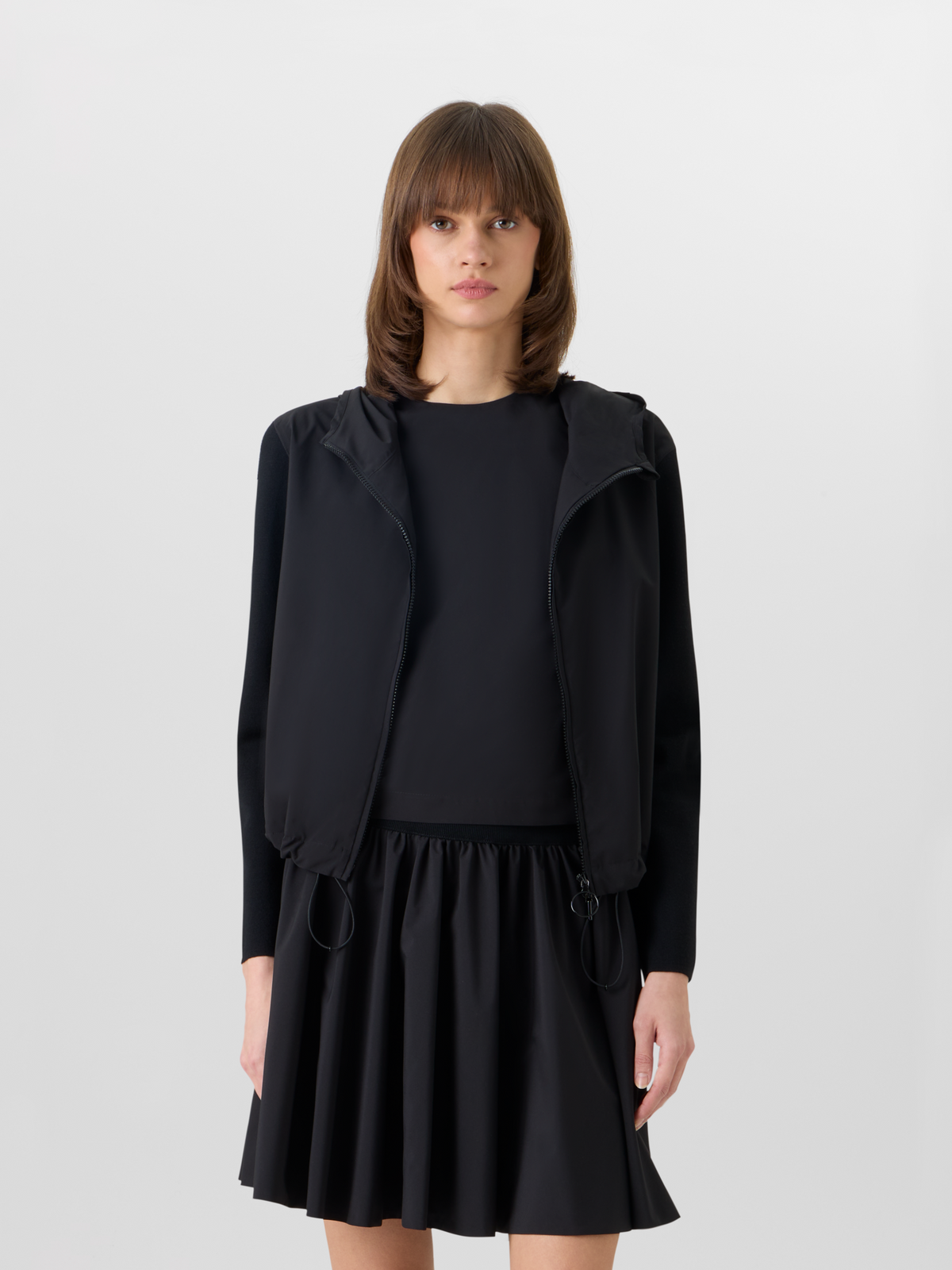Designer Long-Sleeve Mixed-Media Knit Cardigan - black #editorial