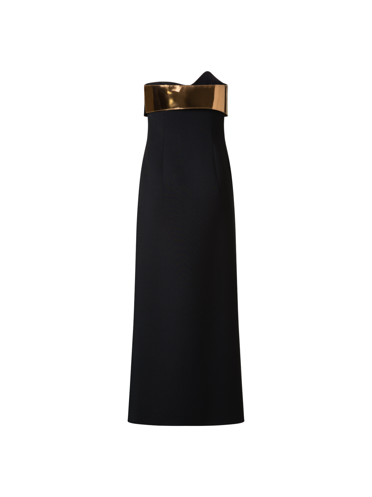 Designer Midi Cocktail Dress with Gold Leather Highlight - black