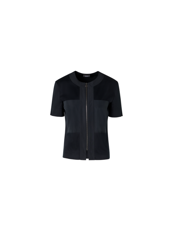 Designer Short-Sleeve Cotton Jersey Blouse - black