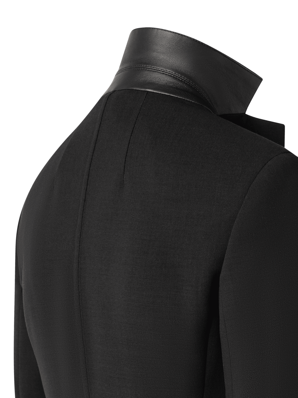 Designer Wool Double-Face Blazer with Leather Collar - black