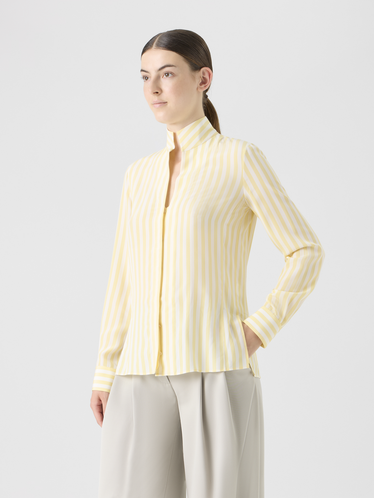 Designer Striped Silk Crêpe Tunic Blouse - multicolor - yellow #editorial