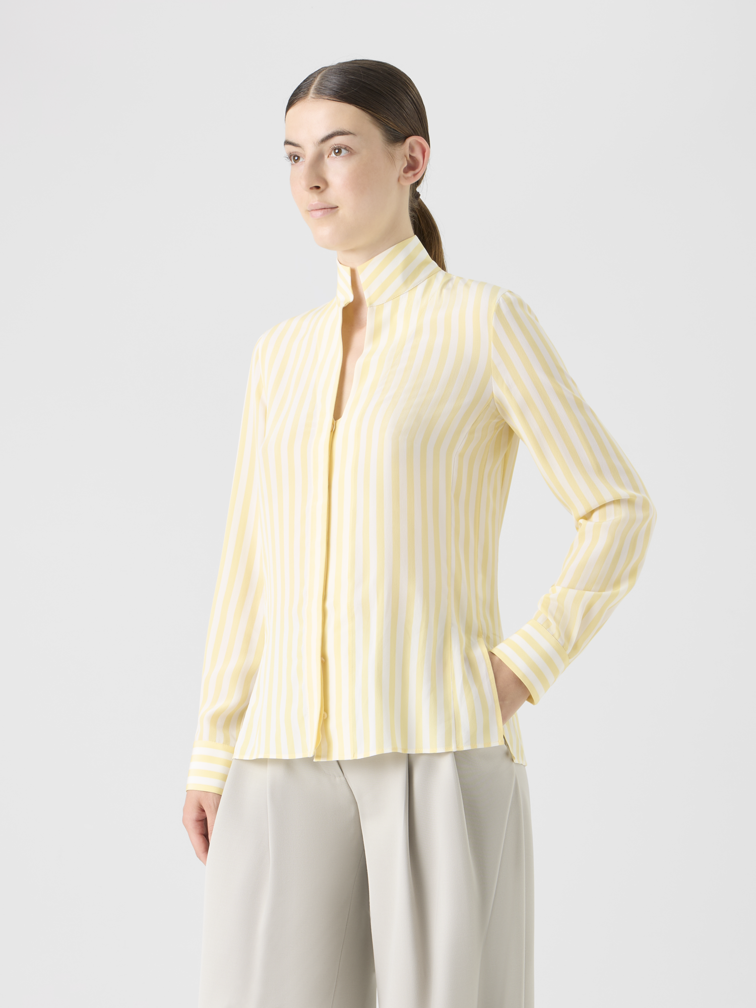 Designer Striped Silk Crêpe Tunic Blouse - multicolor - yellow 