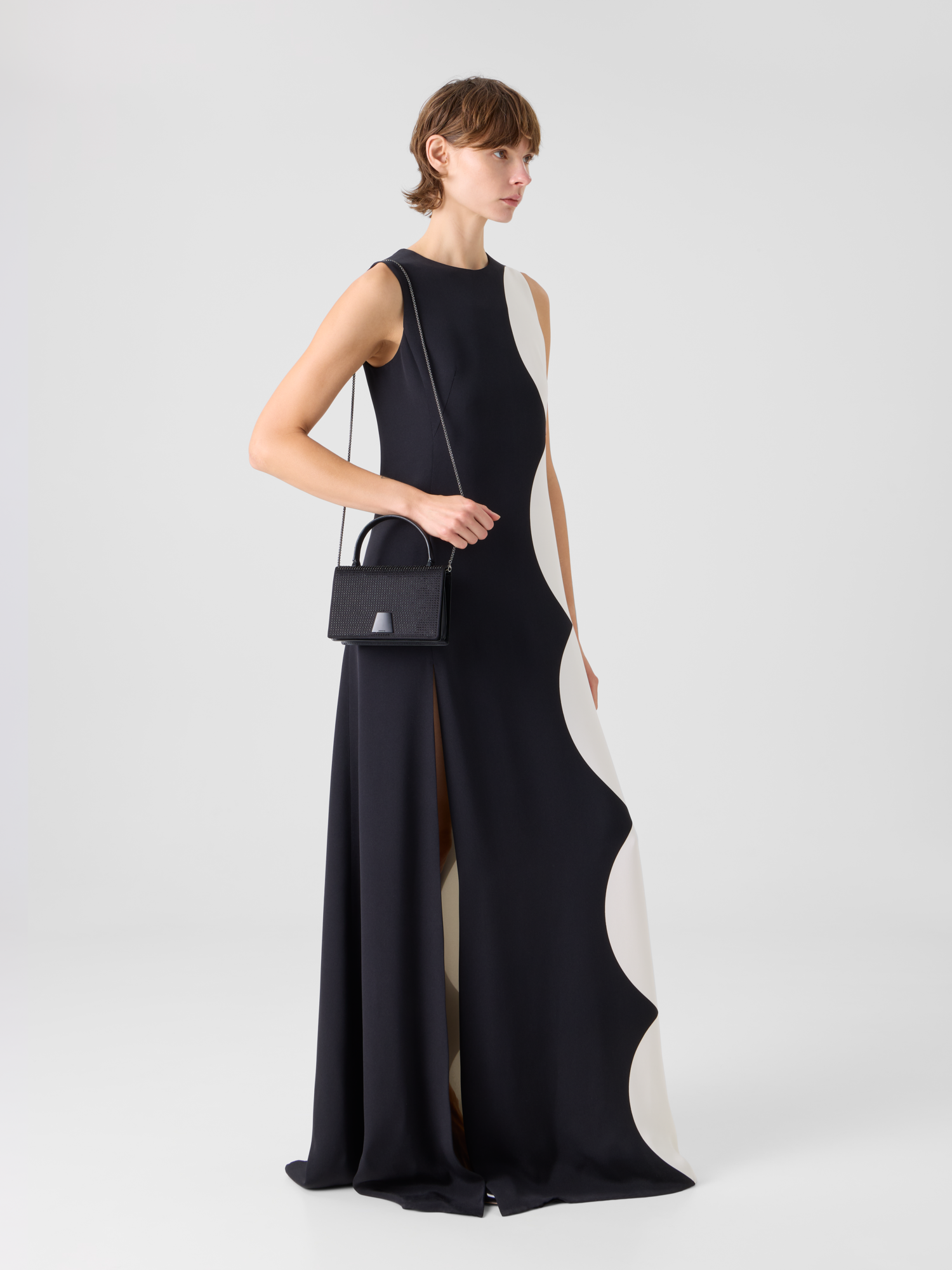 Designer Silk Gown with Cloud Print - multicolor 