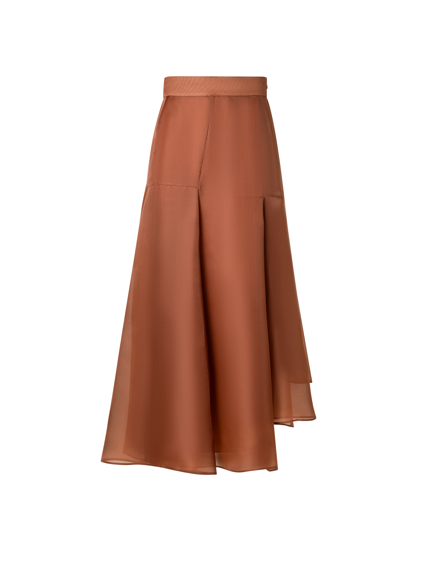Designer Silk Organza Asymmetrical Pleated Midi Skirt - brown
