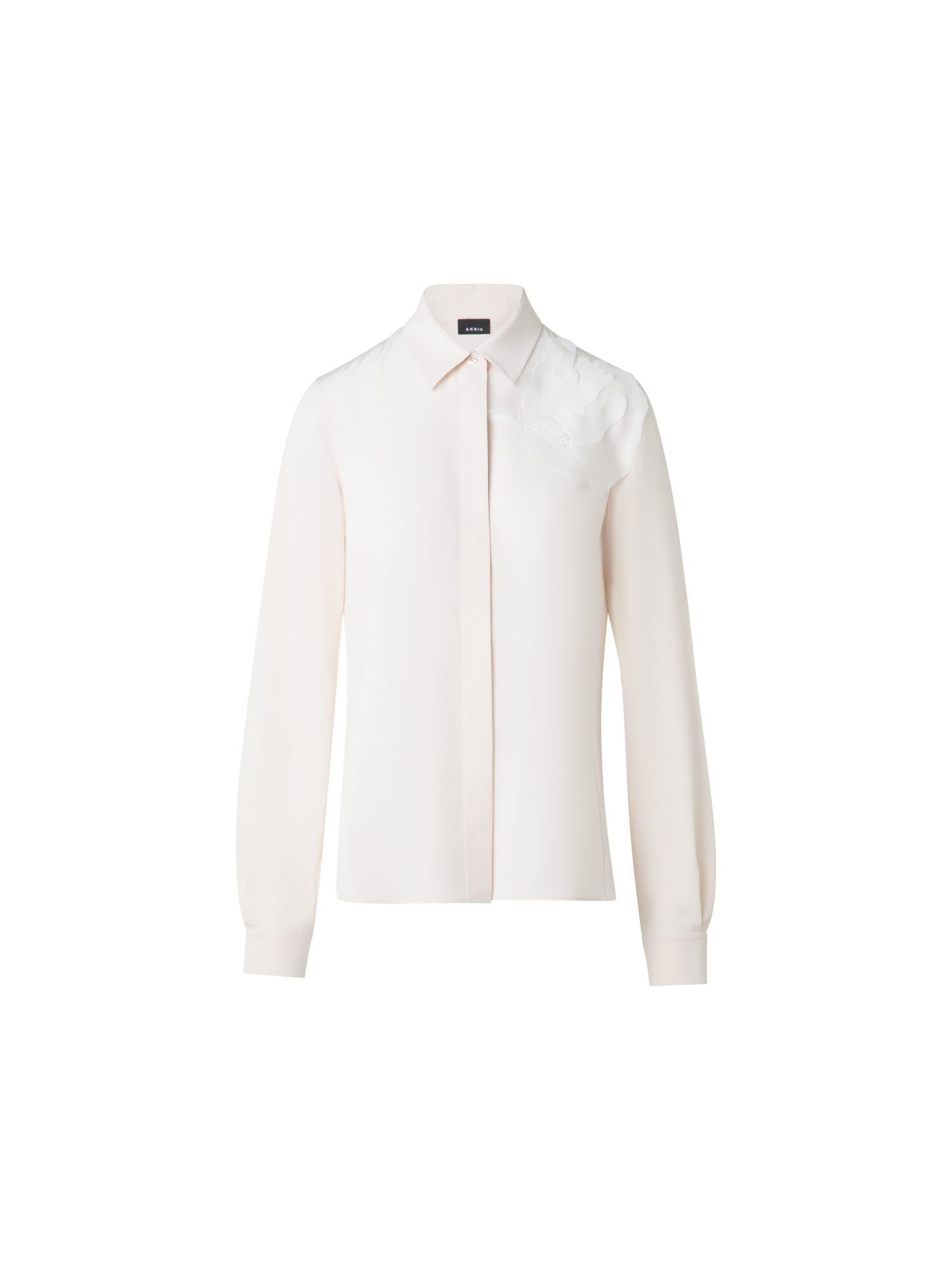 Designer Silk Blouse with 3D Organza Anemone - neutral - ecru - white