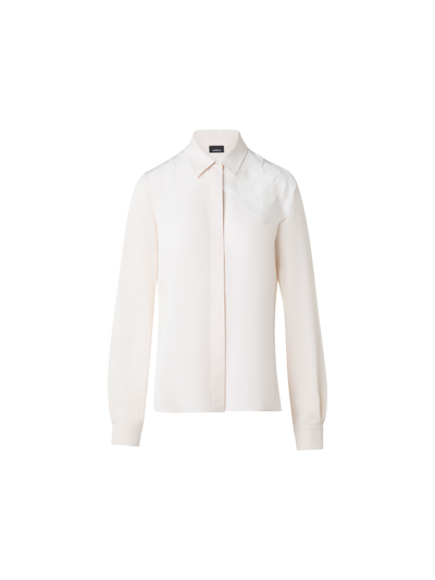 Designer Silk Blouse with 3D Organza Anemone - neutral - ecru - white