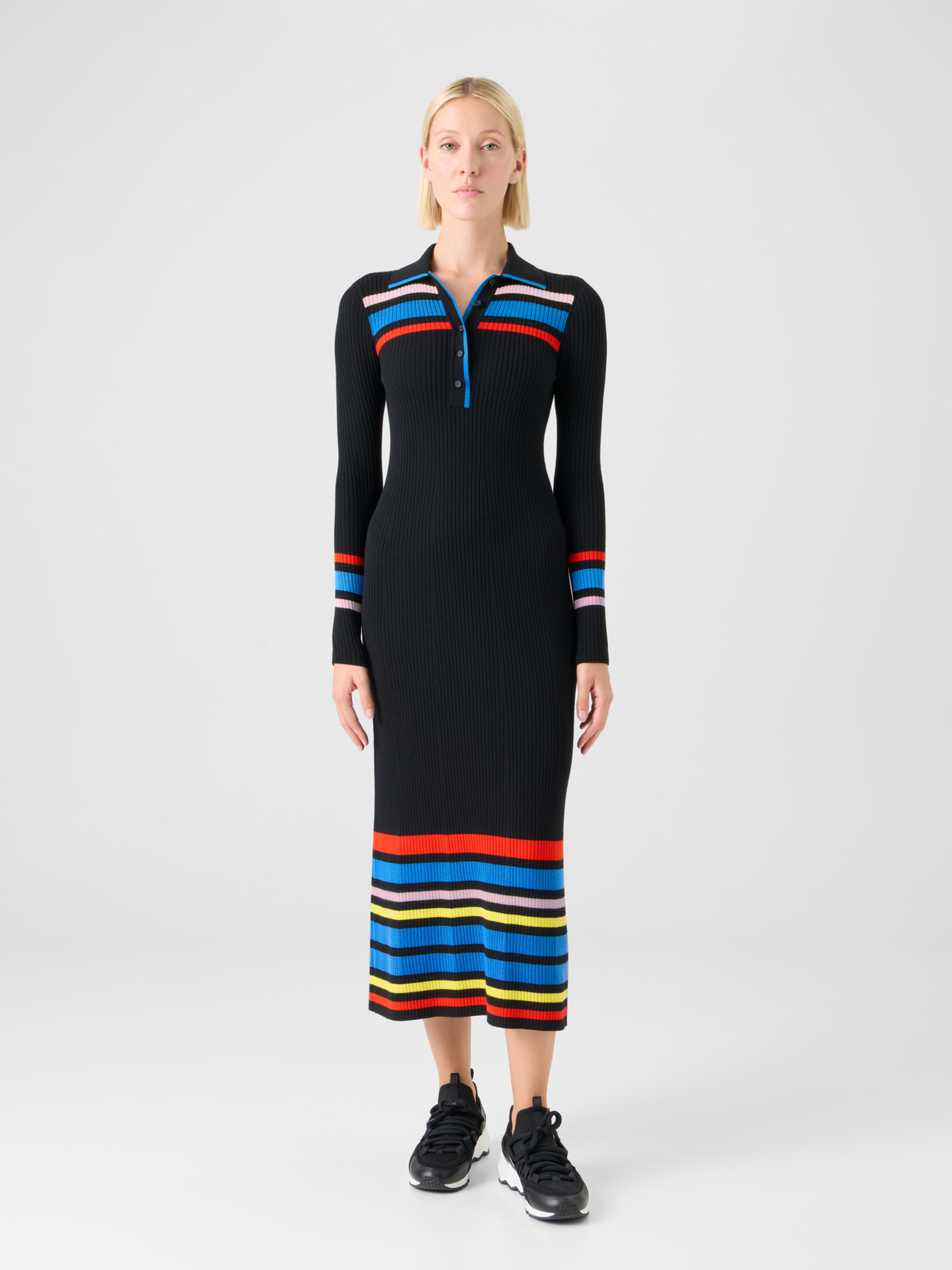 Designer Color-Block Ribbed Knit Polo Dress #editorial