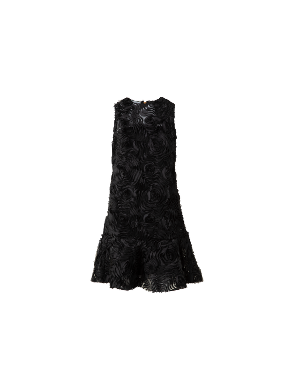 Designer Cocktail Dress with 3D Carnation Embroidery - black