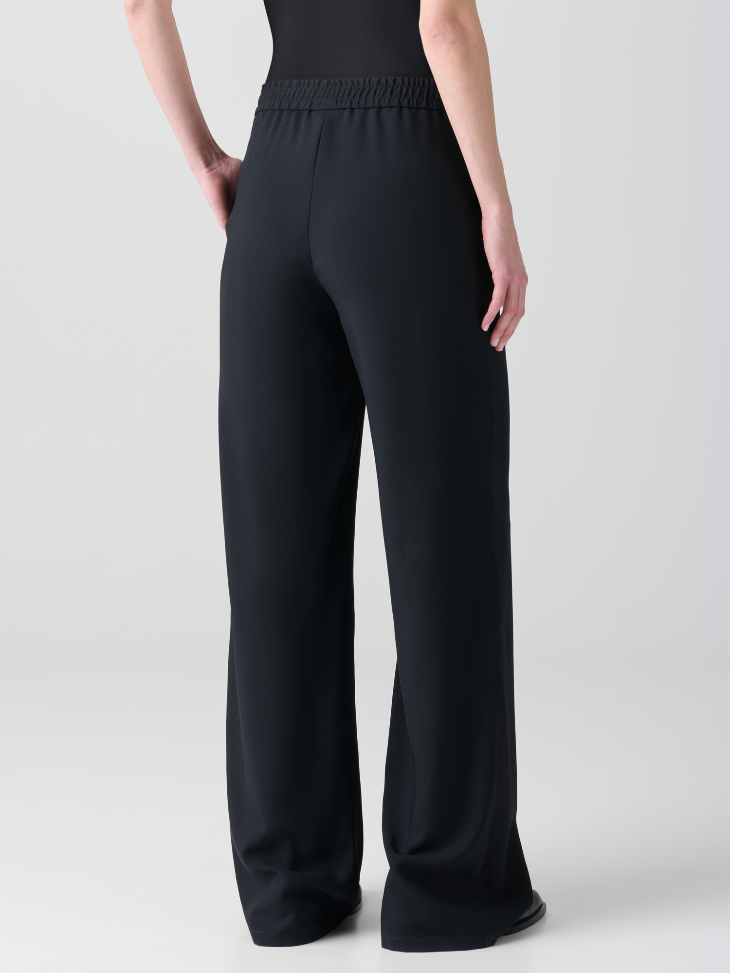 Designer Straight Cool Wool Pants with Elastic Waist - black - neutral 
