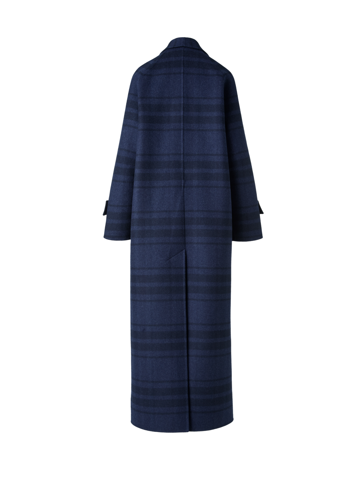 Designer Oversized Wool Double-Face Plaid Maxi Coat - neutral - navy - blue