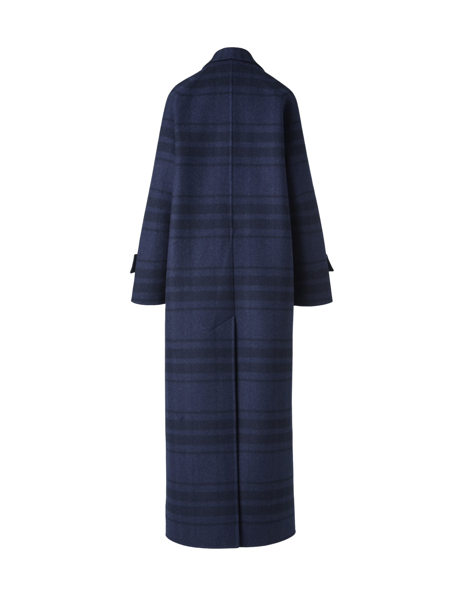 Designer Oversized Wool Double-Face Plaid Maxi Coat - neutral - navy - blue