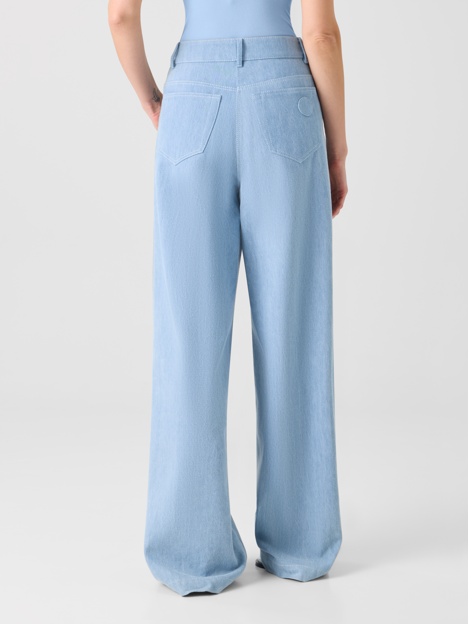 Designer Cooper Wide Leg Stretch Cotton Denim Pants - blue