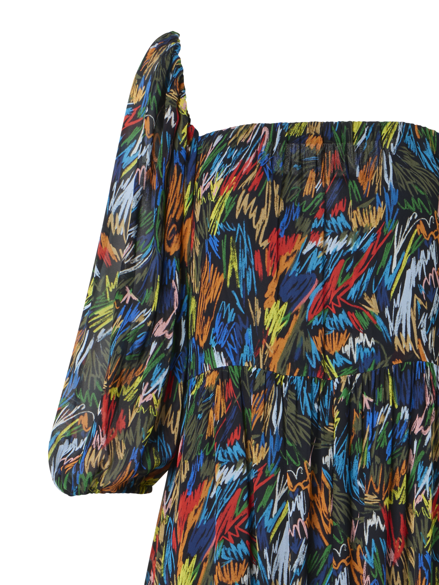 Designer Scribble Print Boho Maxi Dress - black - multicolor