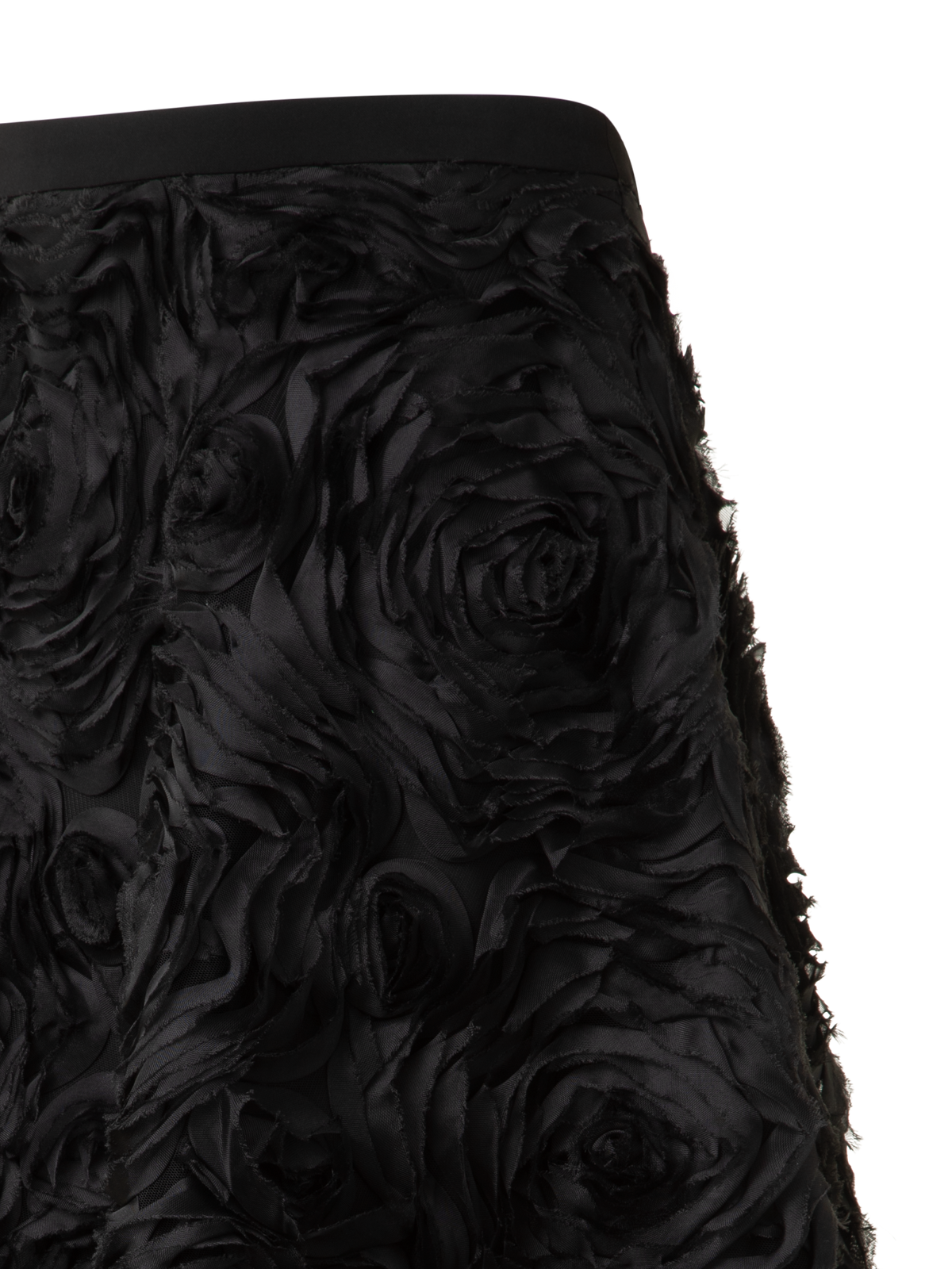 Designer A-Line Midi Skirt with 3D Carnation Embroidery - black