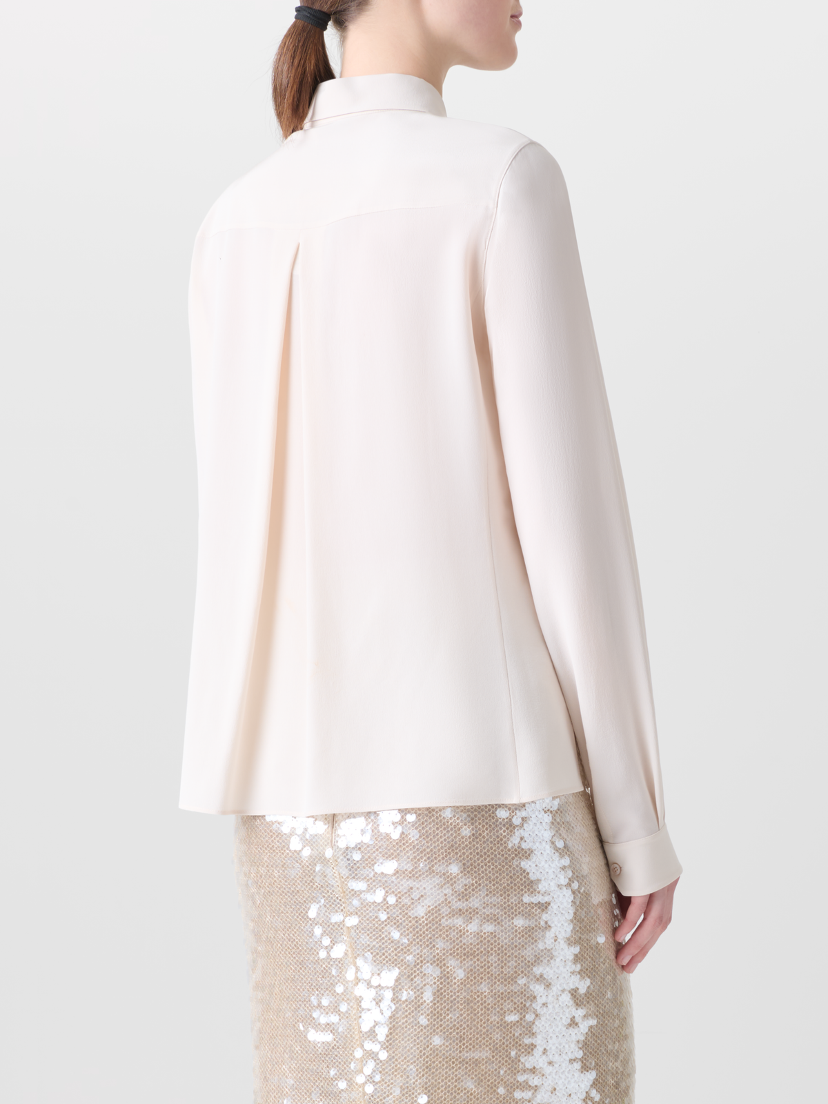 Designer Silk Blouse with 3D Organza Anemone - neutral - ecru - white