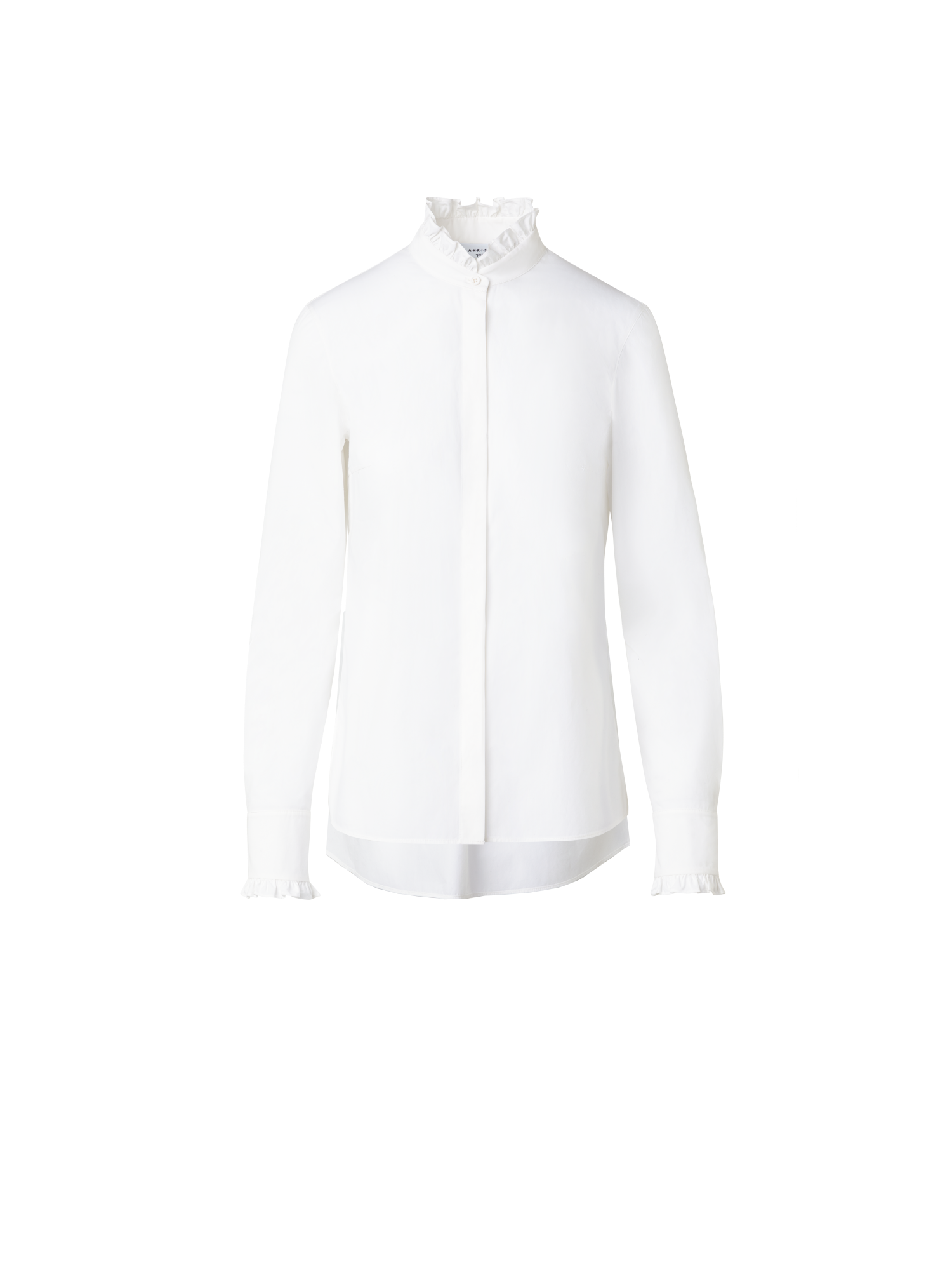 Designer Cotton Poplin Ruffle Collar Blouse - ecru - white