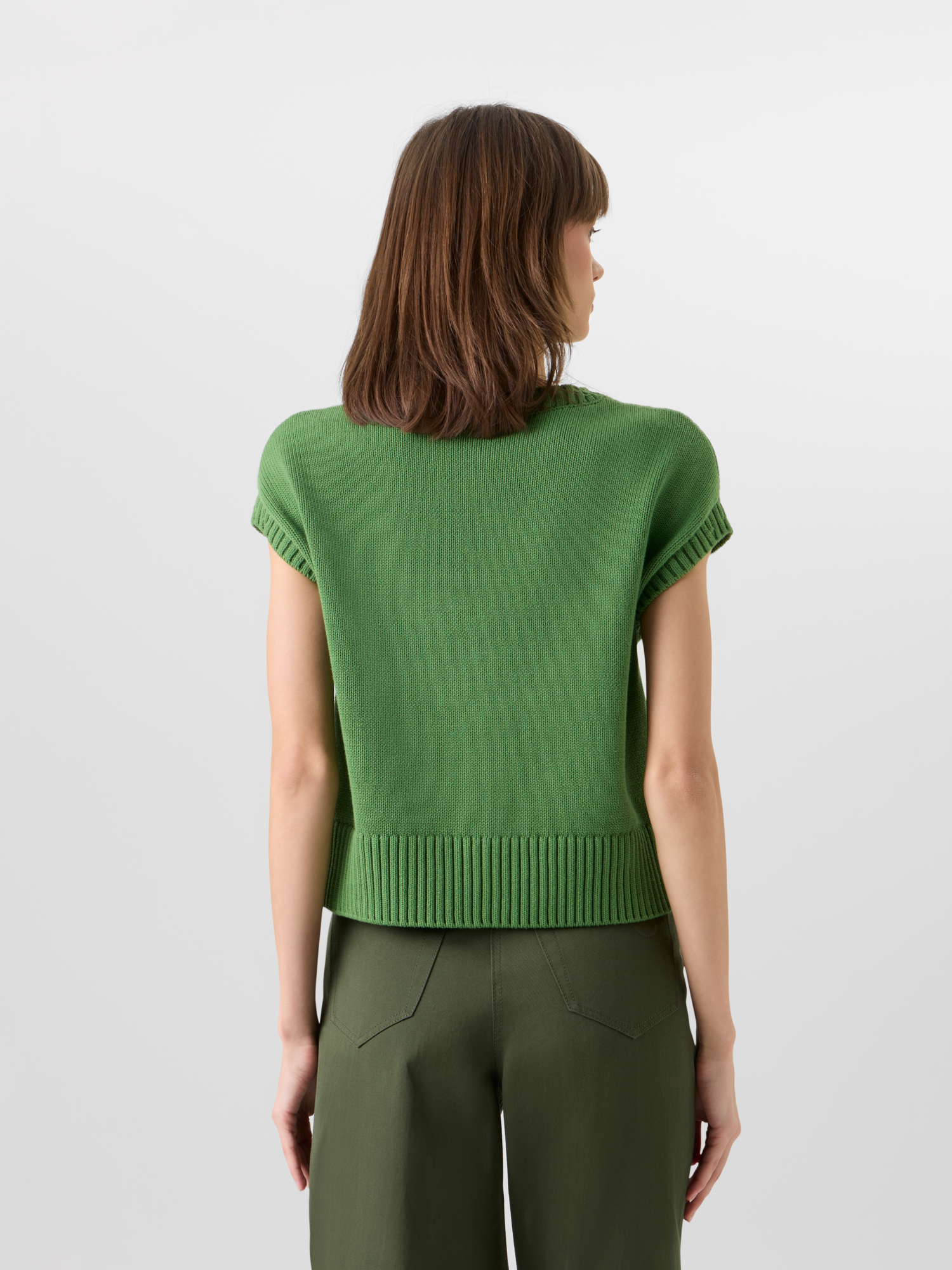 Designer Cap-Sleeve Papercut Flower Knit Sweater - green 