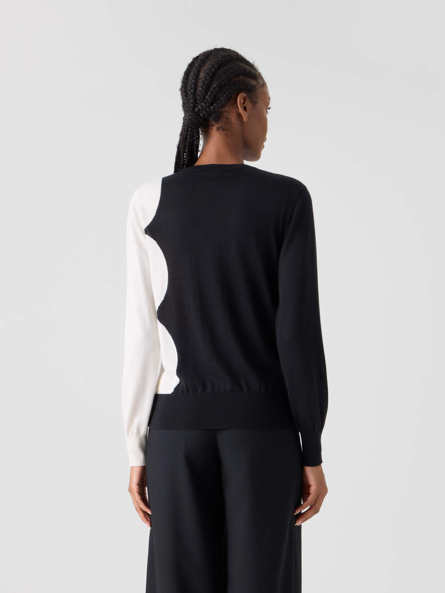 Designer Long Sleeve Cashmere Silk Cloud Intarsia Sweater - black 