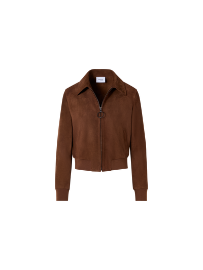 Designer Bomber Jacket in Suede Goat Leather - brown