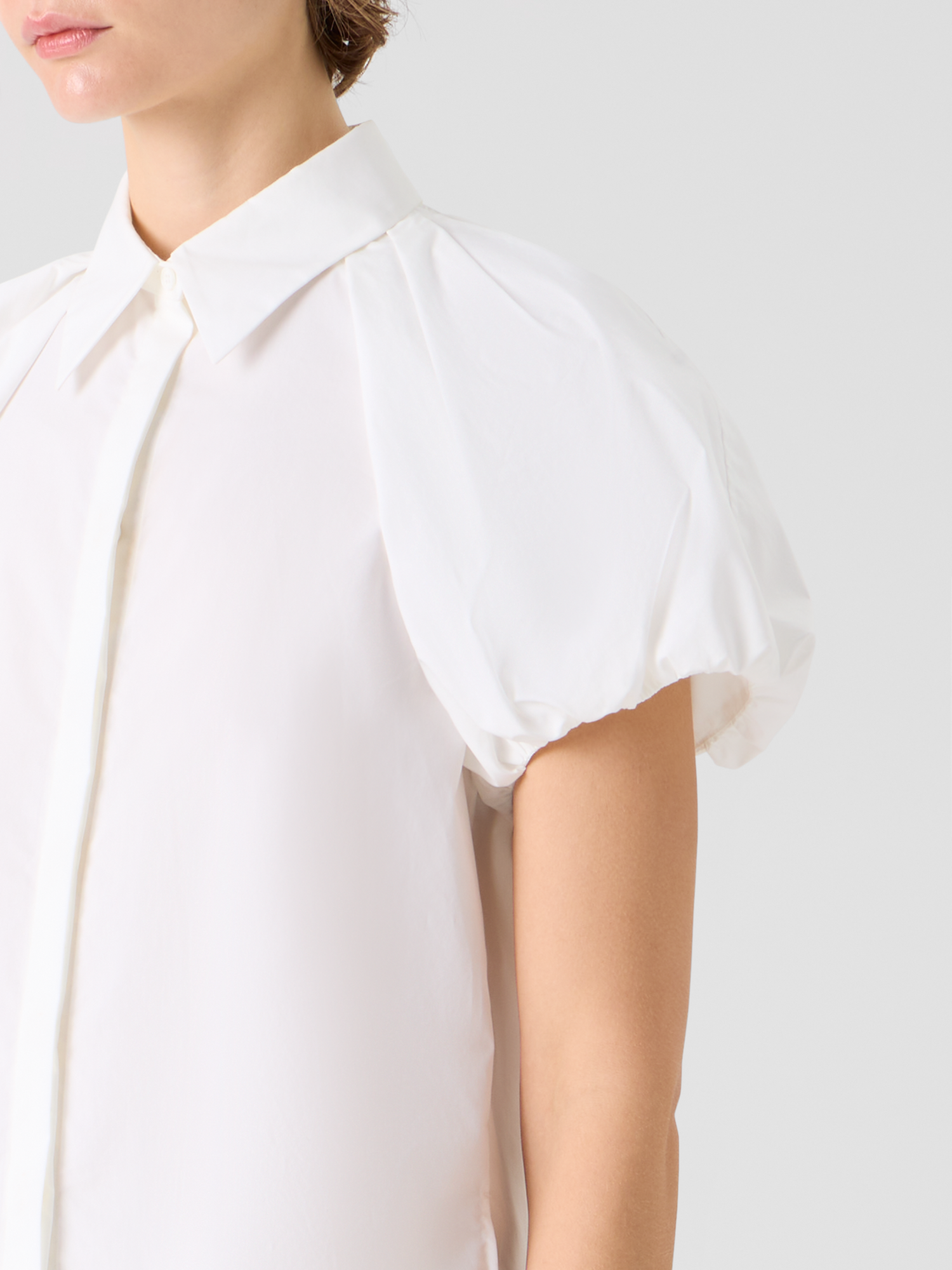 Designer Cotton Poplin Blouse with Bubble Sleeves - white
