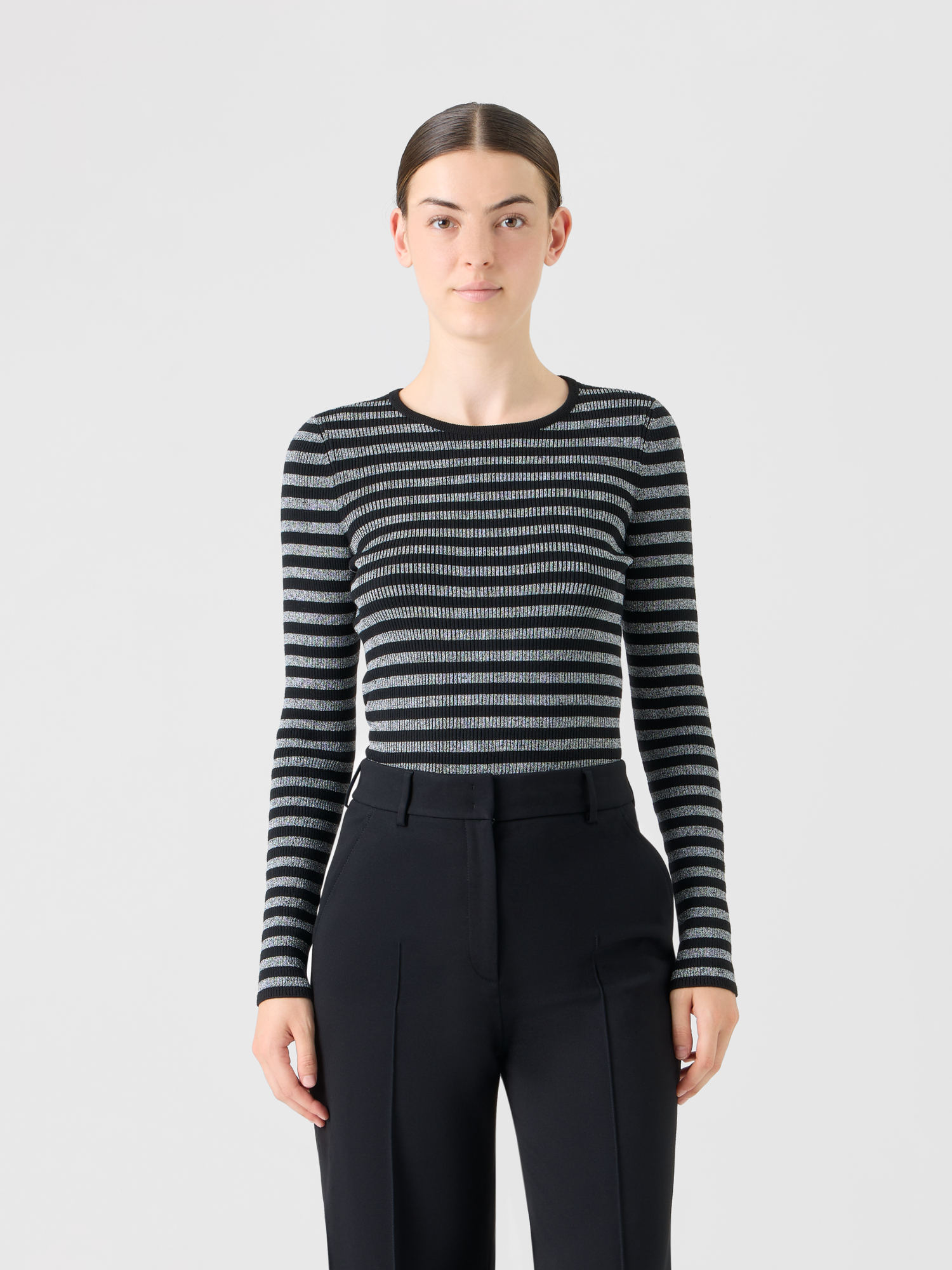 Designer Merino Wool Sweater with Metallic Shine - black - silver 