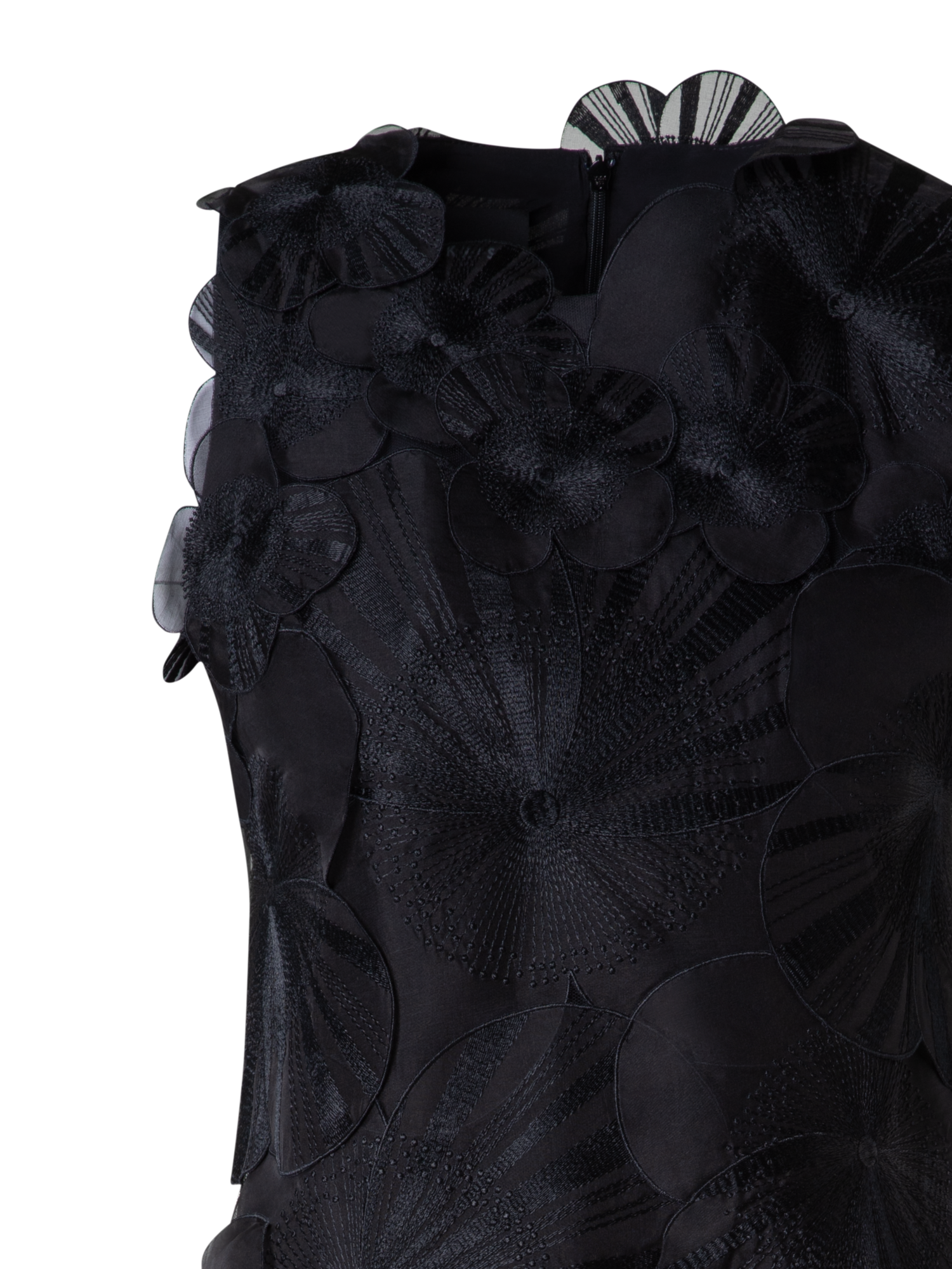 Designer Short Sheath Dress with Poppy Embroidery - black