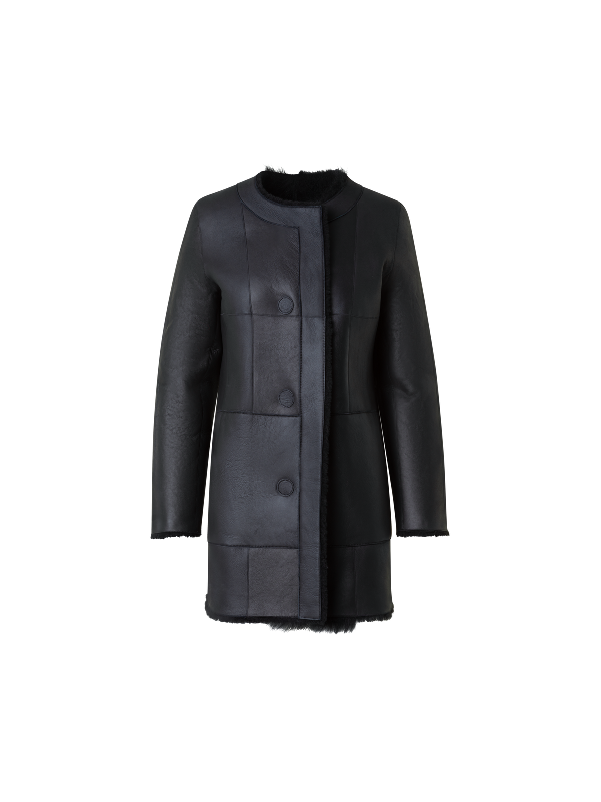 Designer Straight Patchwork Shearling Short Coat - black - neutral