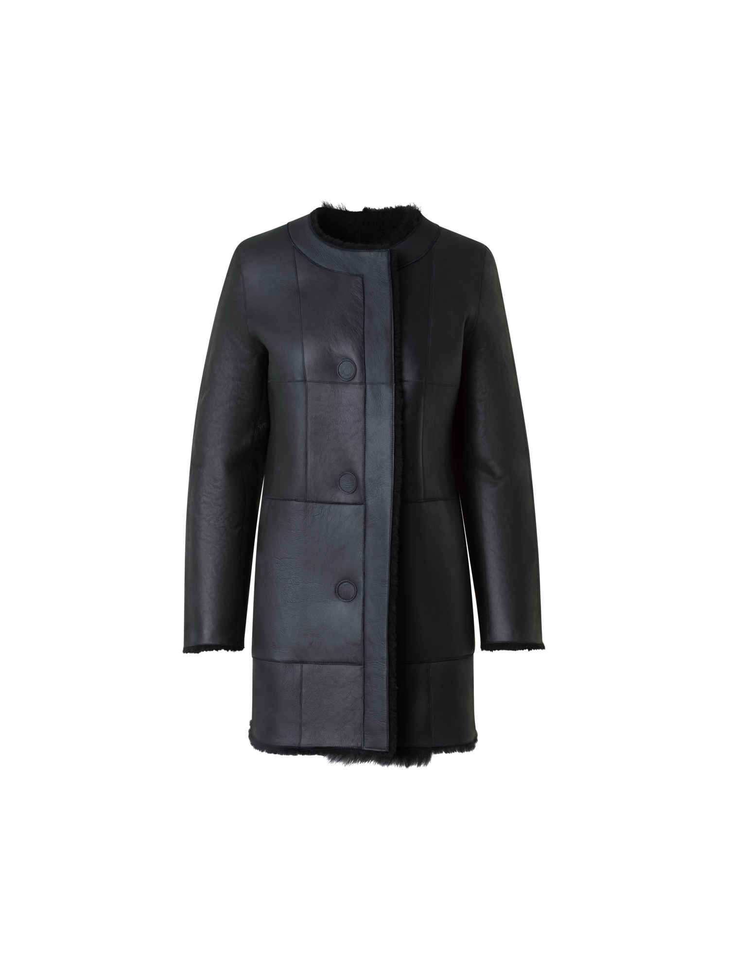 Designer Straight Patchwork Shearling Short Coat - black - neutral