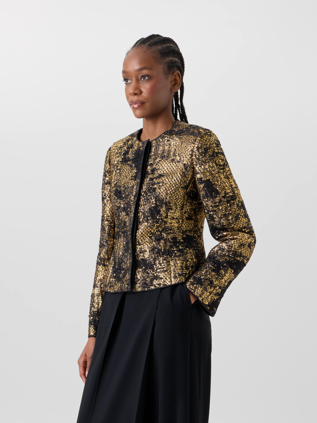 Designer Fitted Jacket in Fragmented Jacquard - multicolor - gold #editorial