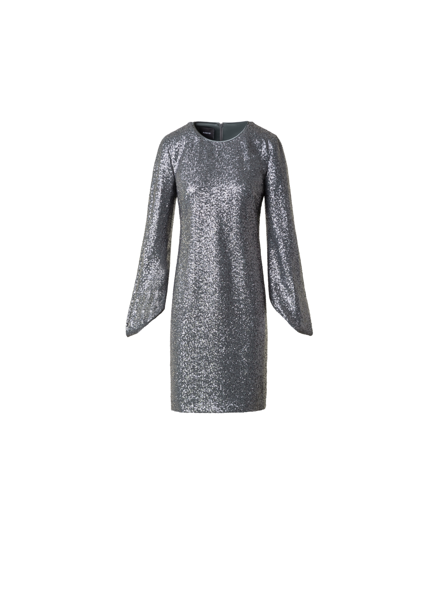 Designer Sequin Cocktail Dress with Long Volume Sleeves - grey - silver