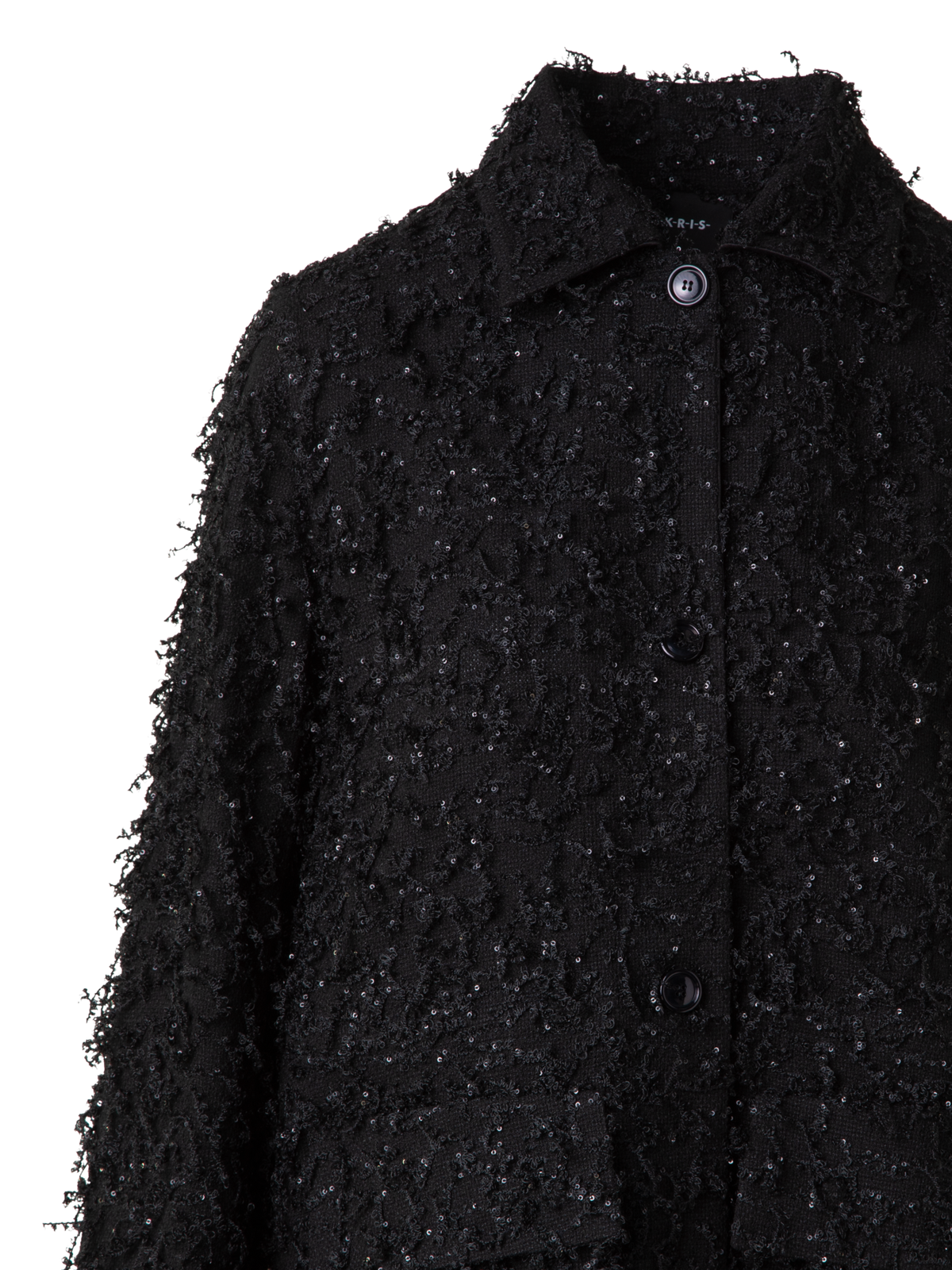 Designer Oversized Shirt Jacket with Micro Sequin Fringe - black