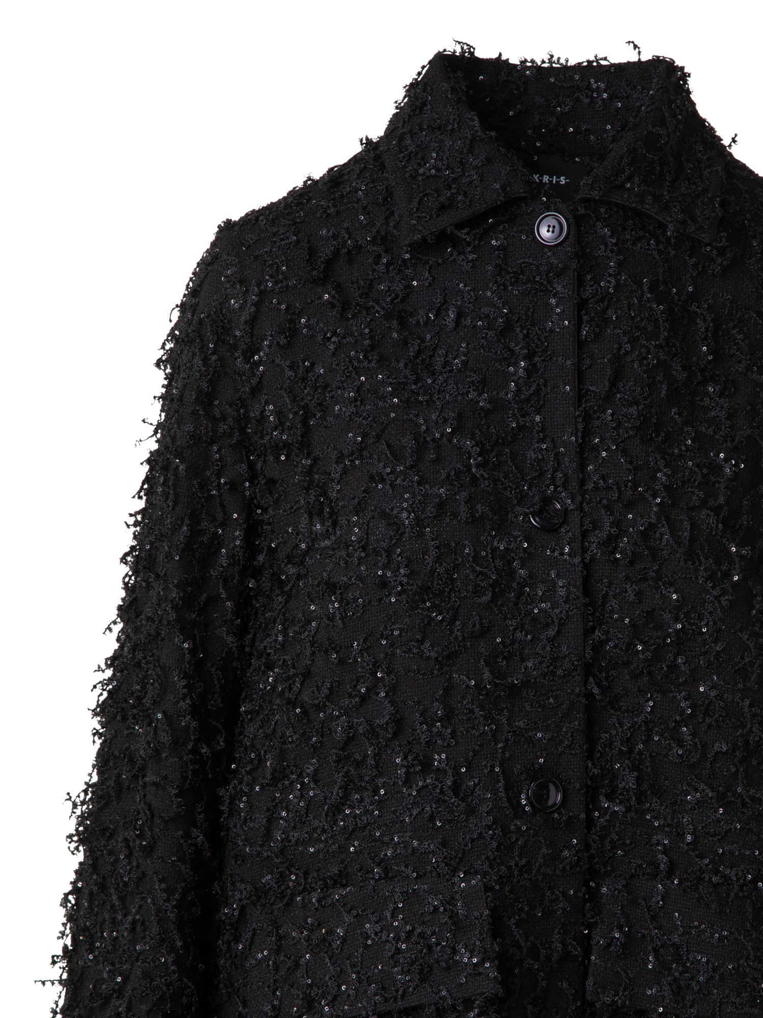 Designer Oversized Shirt Jacket with Micro Sequin Fringe - black